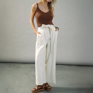 Sancia Anthropologie Marla Ivory Hemp Blend Coastal Wide Leg Pants Womens XS